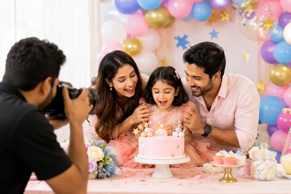 Family birthday coverage with a photographer capturing the celebration