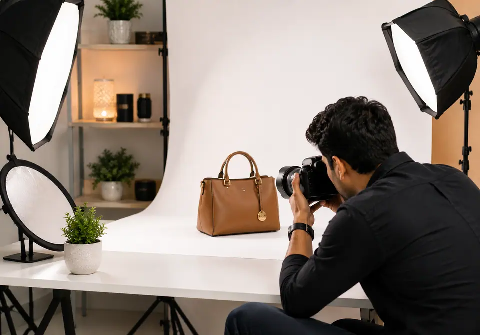 Product shoot setup for business content