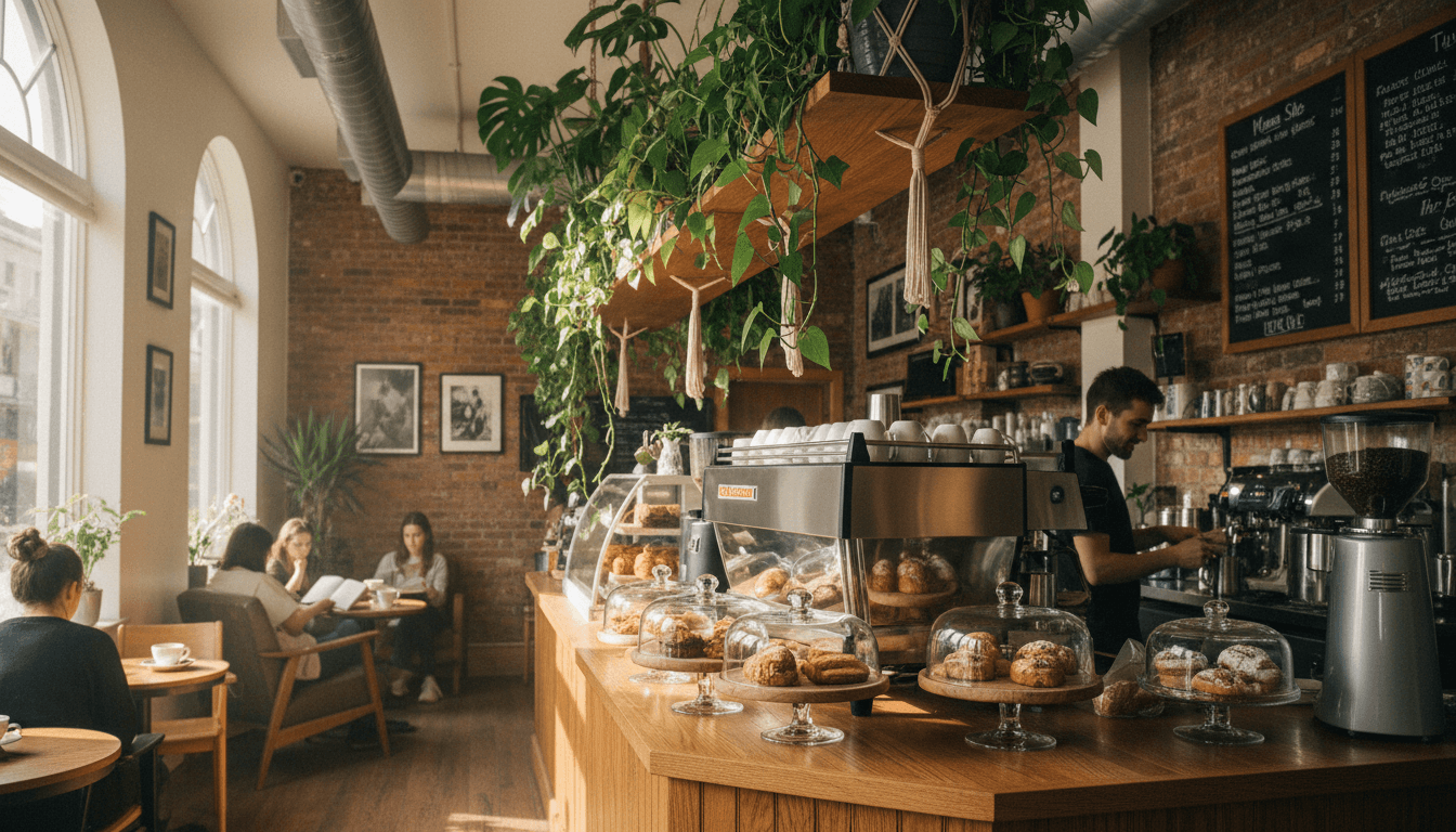 A warm cafe interior prepared for visual production