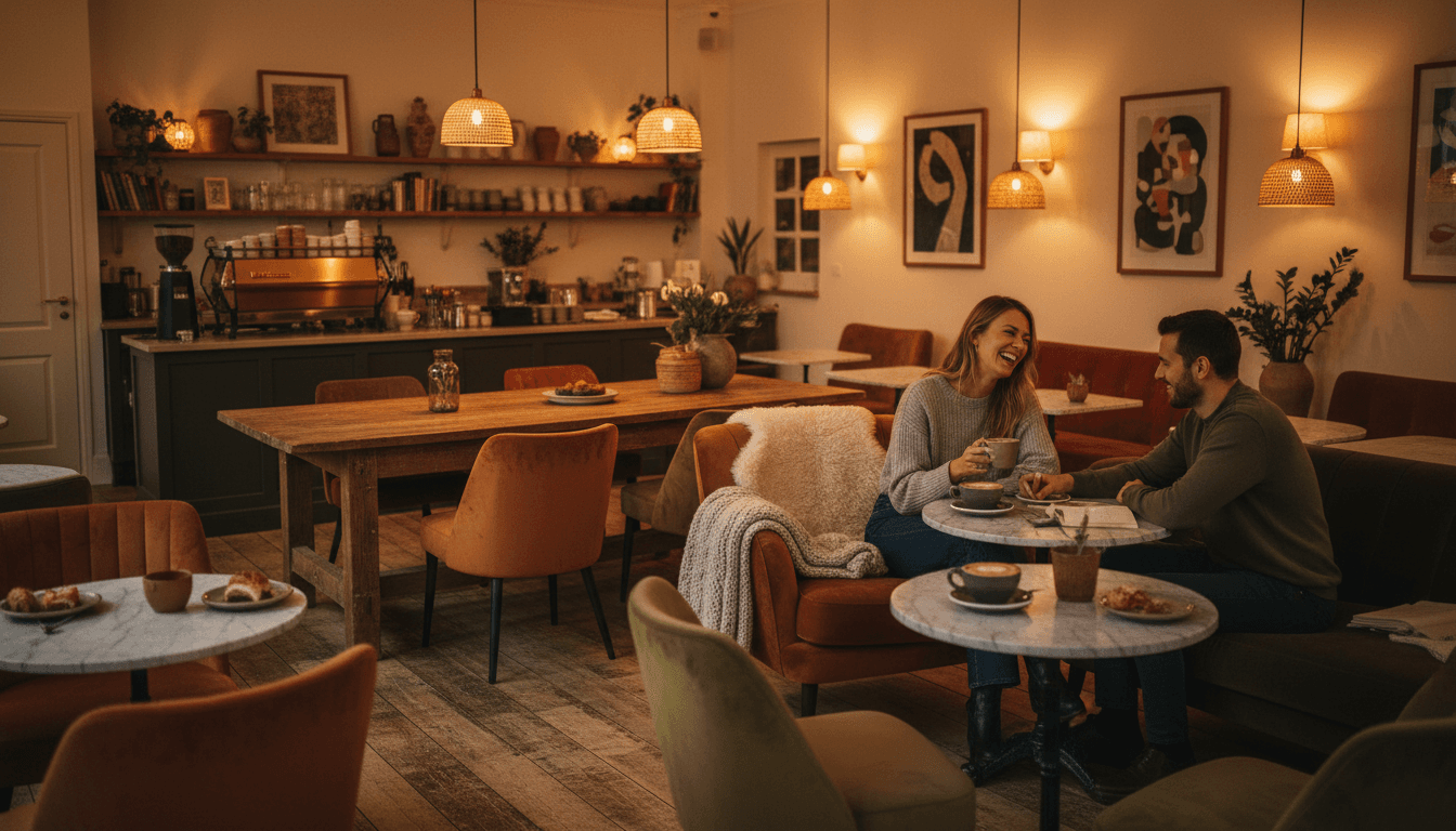 Warm cafe interior arranged for an editorial shoot