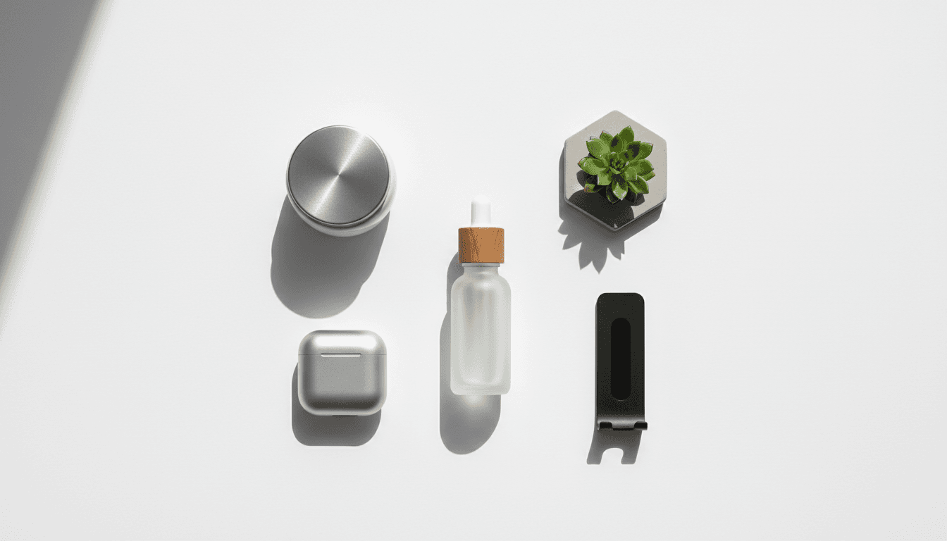 Minimal product flat-lay set with beauty and skincare products